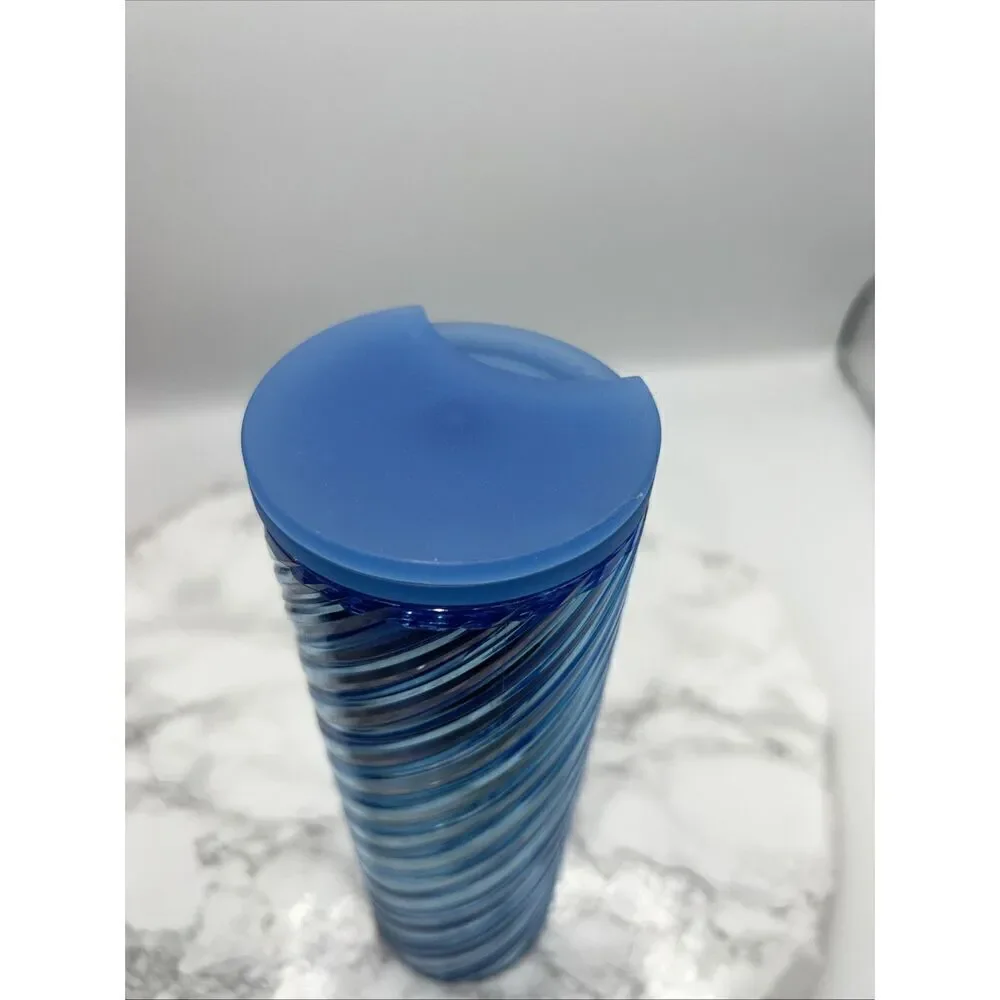 STARBUCKS Holiday 2023 Iridescent Icicle Ribbon Swirl Blue Sip Tumbler 16oz